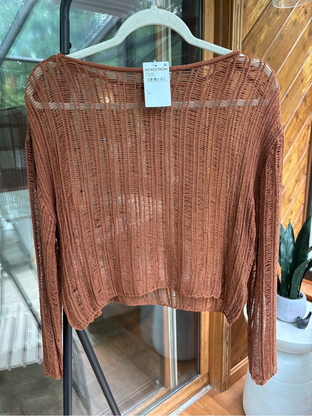 Nordstrom Open-Weave Rust Brown Cropped Knit Sweater